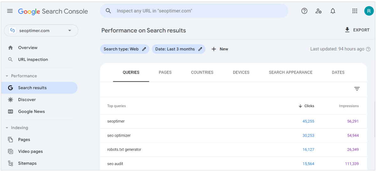 consultas de Google Search Console